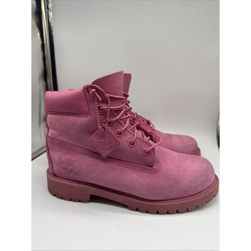 Timberland Premium Boots Unisex Pink Leather Waterproof Boots Size M/5.5 W/7